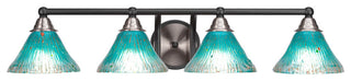 Paramount 4-Light Bath Bar, Matte Black & Brushed Nickel, 7" Teal Crystal Glass