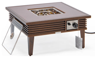 Leisuremod Walbrooke Patio Square Fire Pit Table With Aluminum Slats Frame, Brown