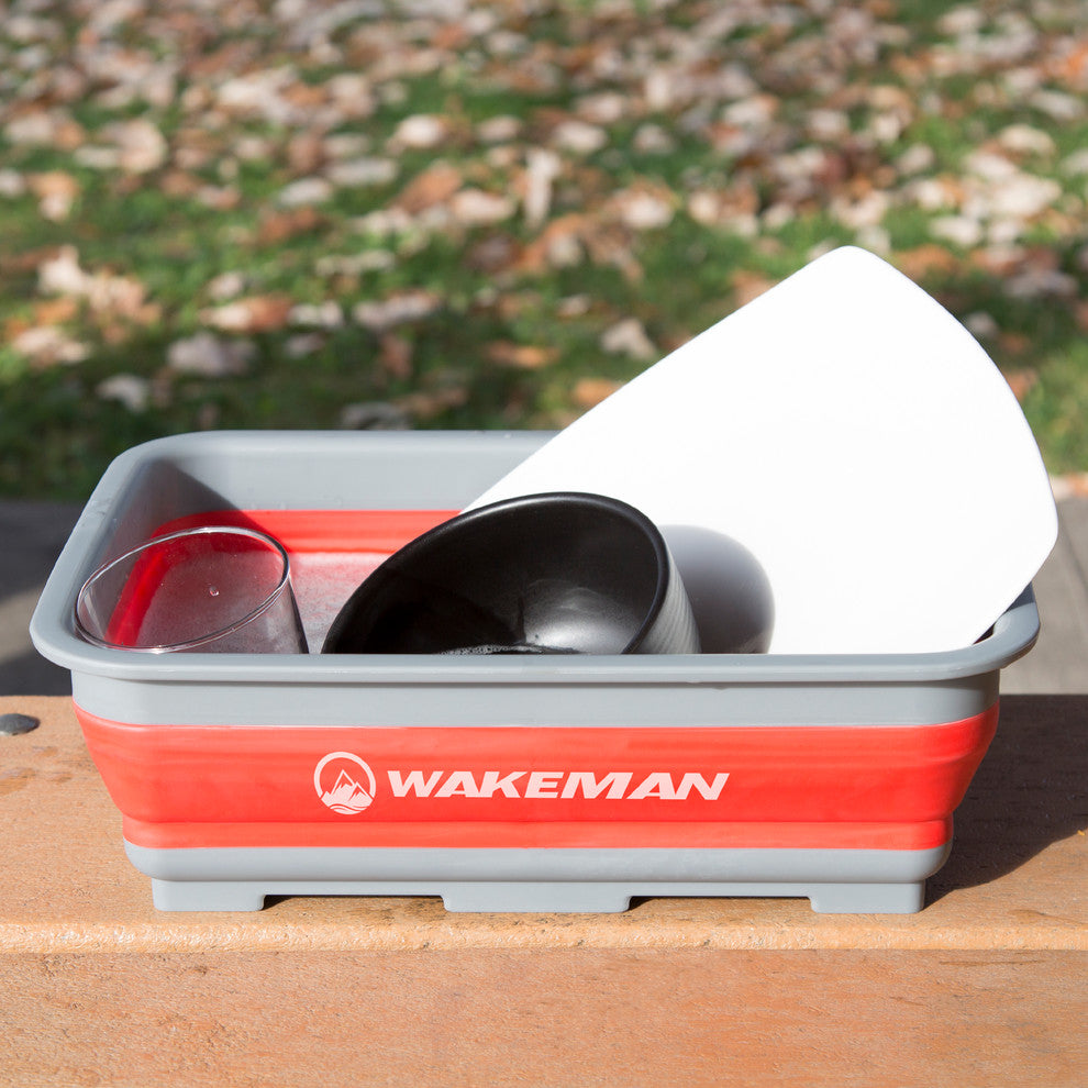 Wakeman 10L Collapsible Portable Camping Wash Basin, Red