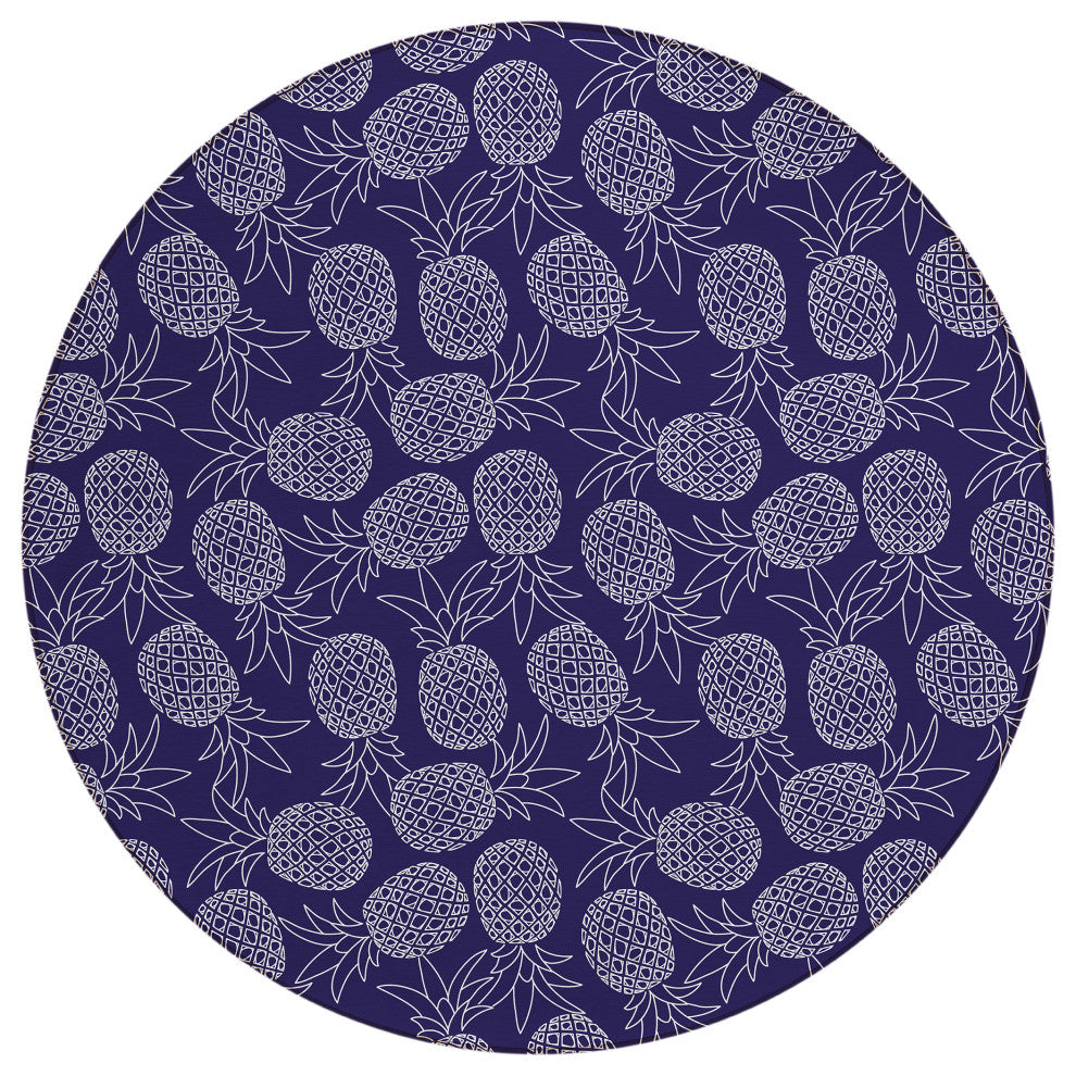 Indoor/Outdoor Kendall KE6 Navy Machine Washable 8' x 8' Round Rug