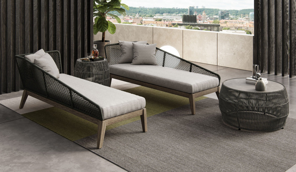 Netta Right Chaise, Dark Gray Cord and Weathered Eucalyptus