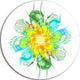Yellow Blue Glowing Fractal Flower, Floral Disc Metal Artwork, 36"