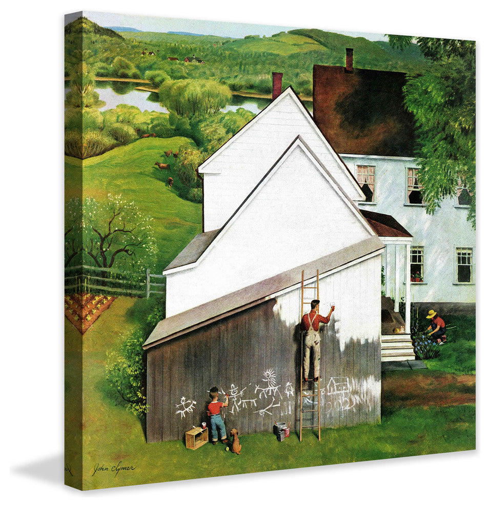 "Helping Dad Paint" Painting Print on Canvas by John Clymer