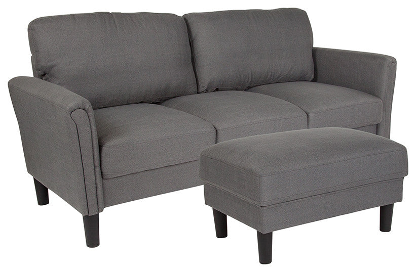 Bari Upholstered Sofa And Ottoman In Dark Gray Fabric