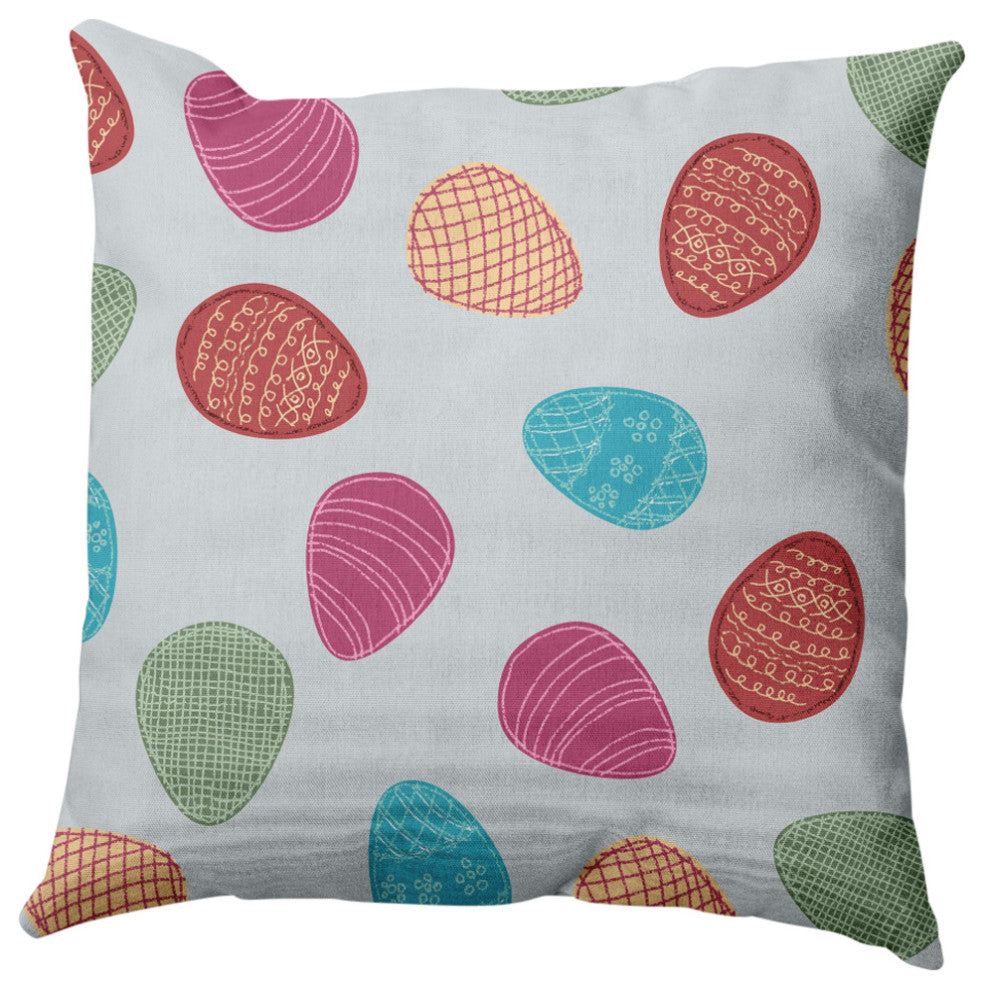 Egg Hunt Easter Indoor/Outdoor Throw Pillow, Etched Glass Gray, 16x16"