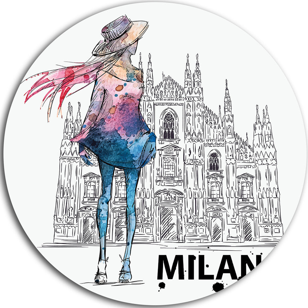 Girl On A Milano Duomo, Contemporary Round Wall Art, 11"