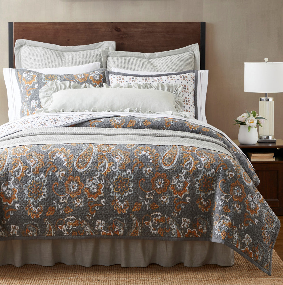 Abbie Western Paisley Reversible Quilt Set, Twin, Gray, 2 Piece