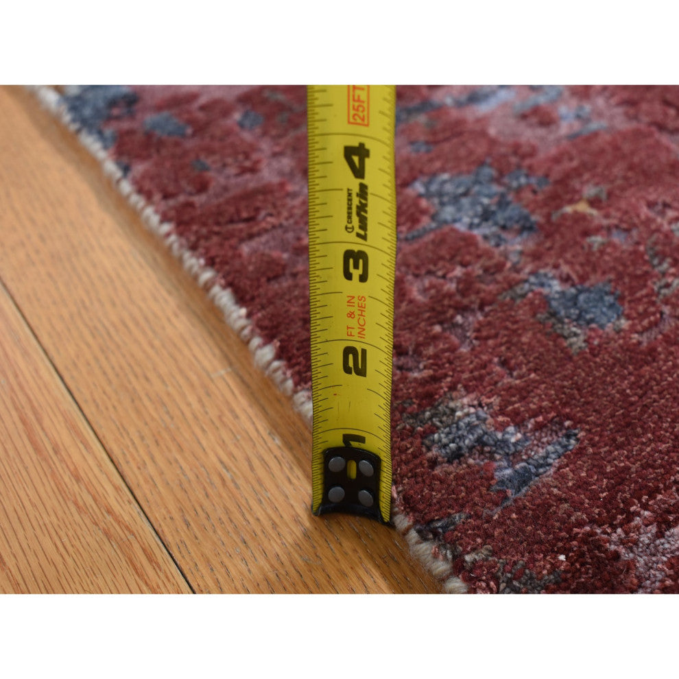 Thunder Gray Modern Abstract Wool and Silk Hand Knotted Runner Rug, 2'6"x10'
