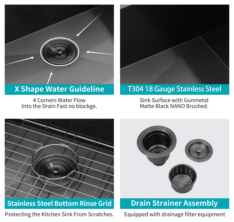 Stainless Steel 33 in. Single Bowl Drop-In Kitchen Sink with Bottom Grid
