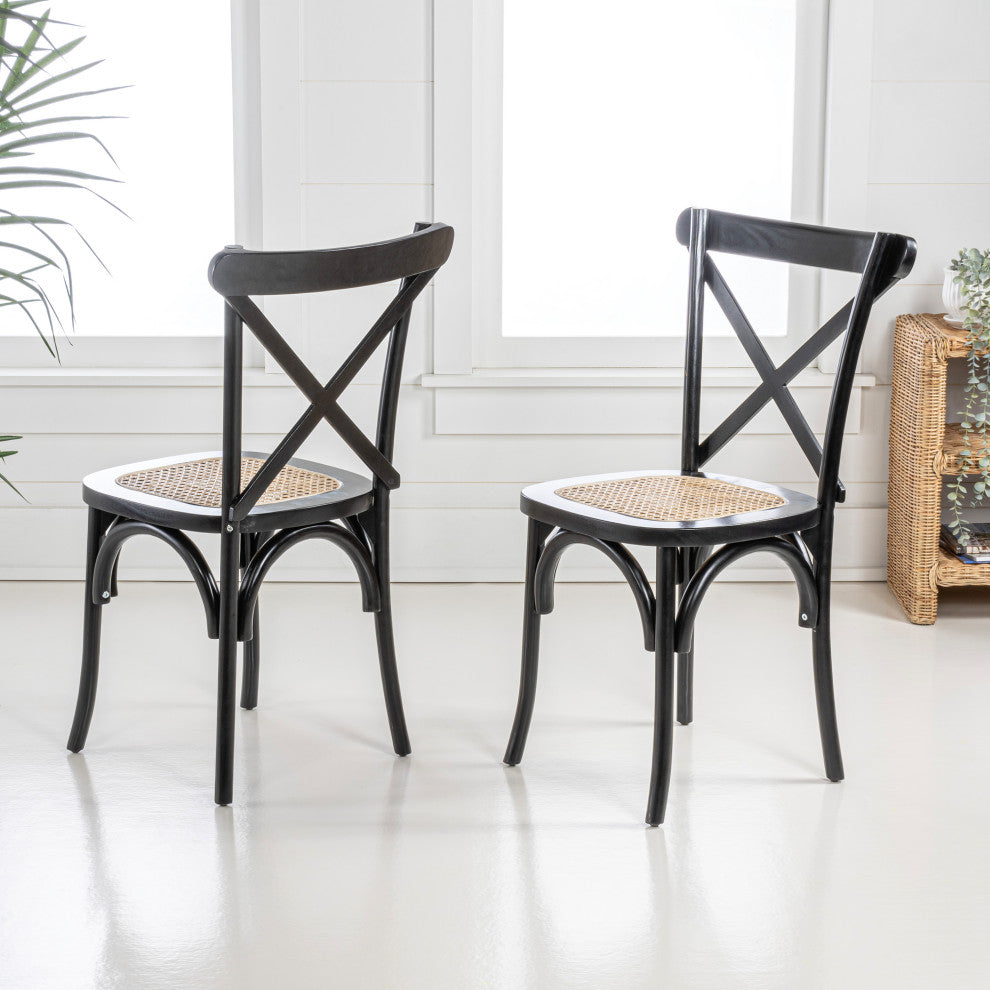 Cassis Classic Traditional X-Back Wood Rattan Dining Chair, Set of 2