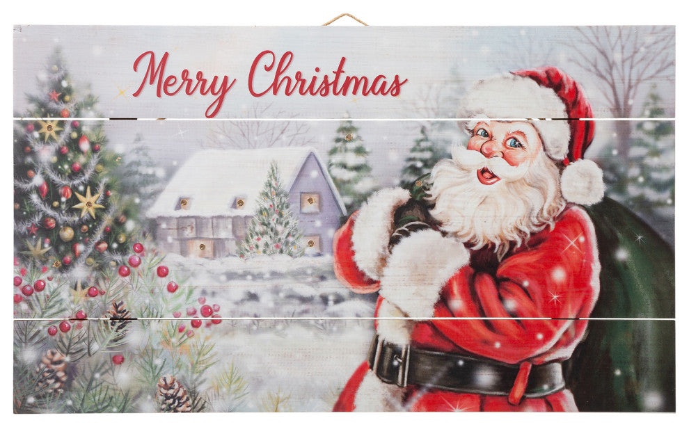 24"L Lighted Wooden Santa Wall Decor