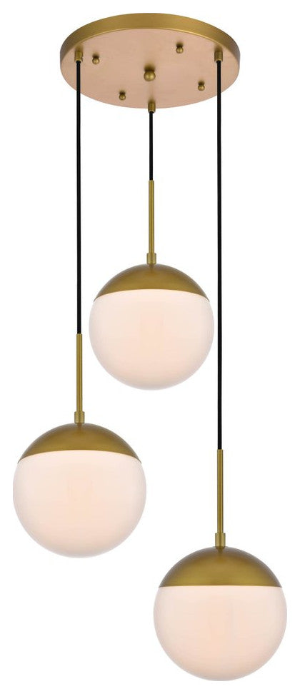 Midcentury Modern Brass And Frosted White 3-Light Pendant