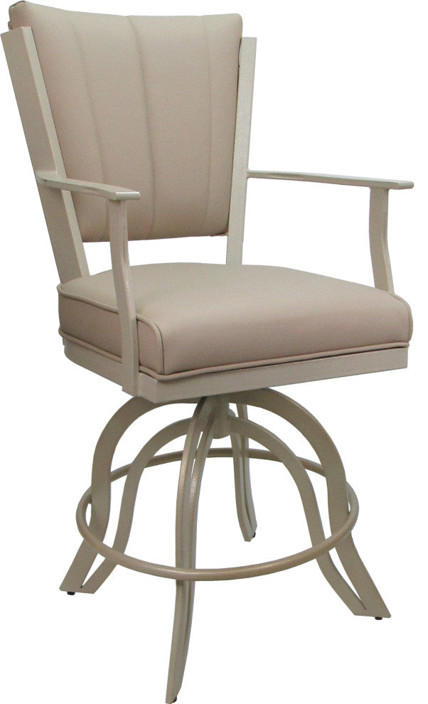 Leather Swivel Tilt Metal Bar Stool - Montana on A-Base, Tan Leather on Beige, 26"