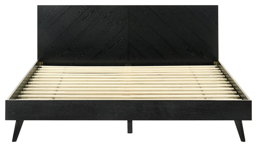 Armen Living Petra King Platform Wood Bed Frame with Tapered Legs in Black