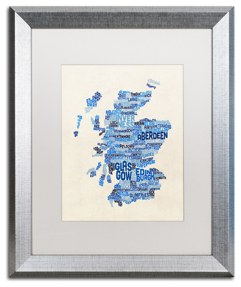 Michael Tompsett 'Scotland Typography Text Map 2' Mat Framed Art, White, 20"x16"