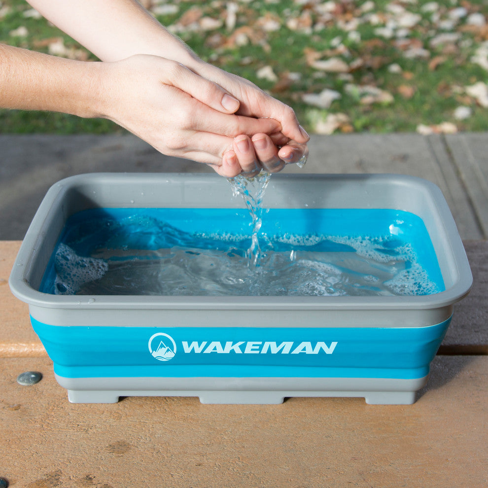 Wakeman 10L Collapsible Portable Camping Wash Basin, Blue