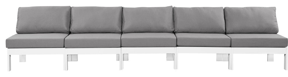 Nizuc Water Resistant Patio Modular Straight Sofa, Gray, 5-Piece: 5 Armless Chair, White Aluminum Frame
