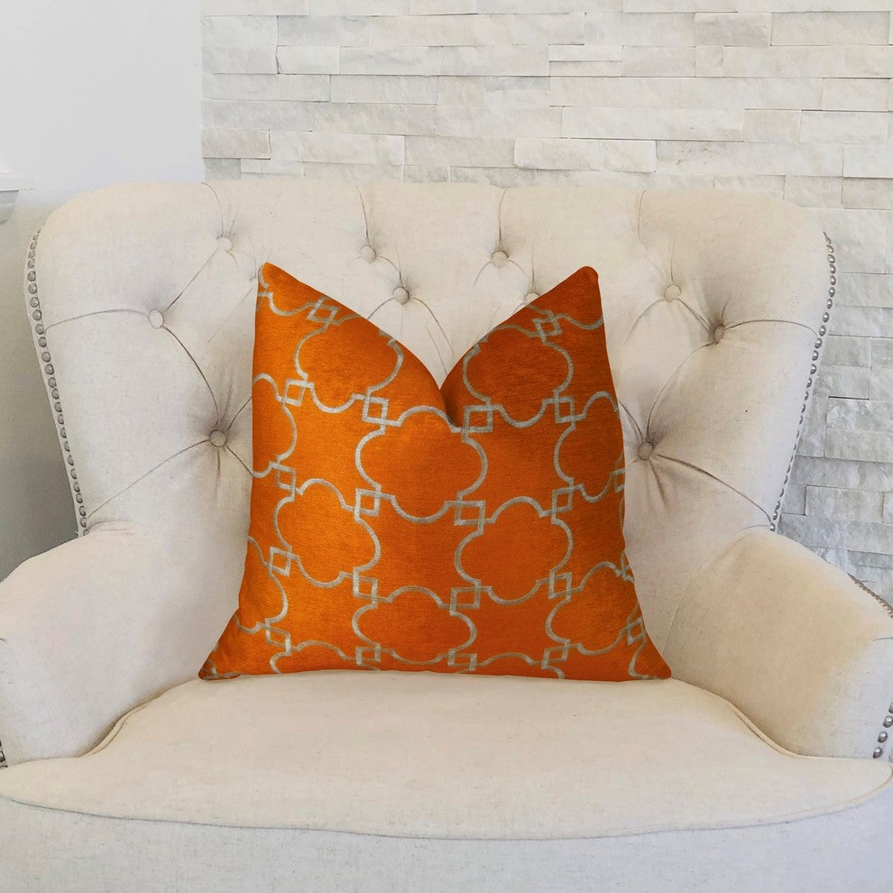 Nadiya Orange and White Handmade Luxury Pillow, 22"x22"