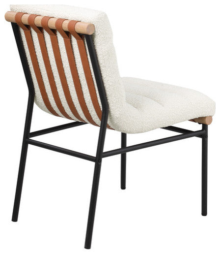 Lahni Boucle Fabric Set of 2 Dining Chair With Black Iron Legs, White