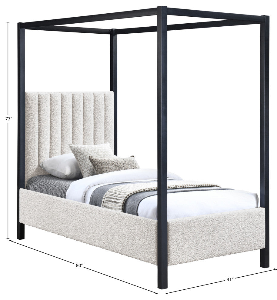 Kelly Boucle Fabric Upholstered Bed, Cream, Twin