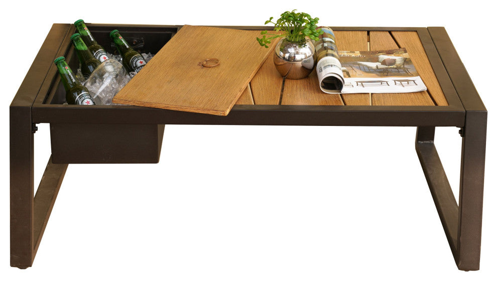Trouvaille 43.3" Outdoor Patio Rectangular Coffee Table with Ice Box