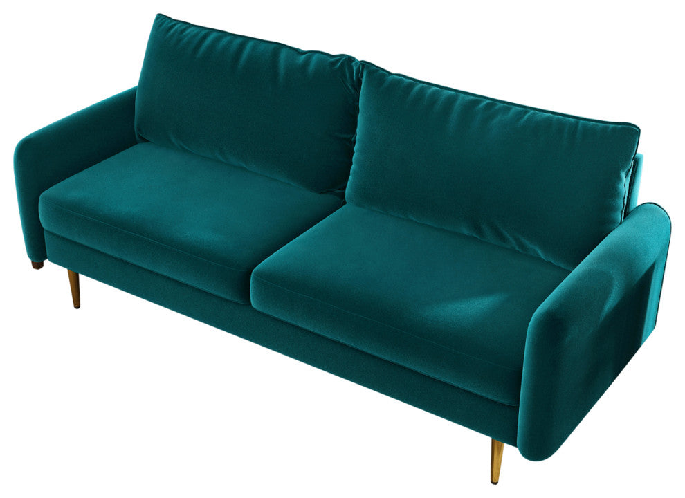The Yokun III Velvet Round Arm Sofa, Teal Blue