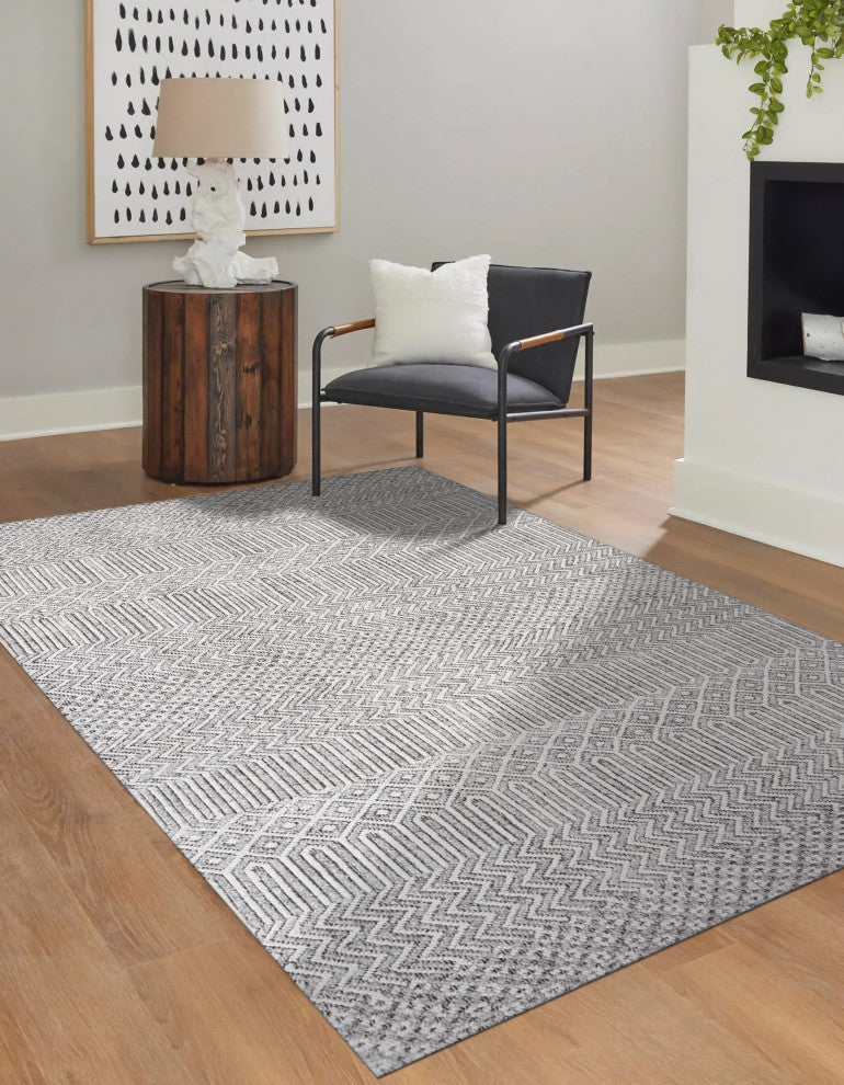 Ivory Contemporary Geometric Transitional High-Low Area Rug