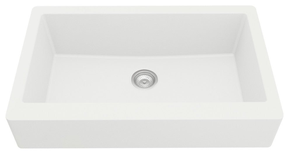 Karran Retrofit Farmhouse Quartz 34" Single Bowl Sink, White