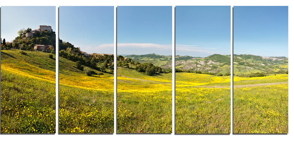 Italian Castle of Rossena, Landscape Canvas Art Print, 60"x28", 5 Panels