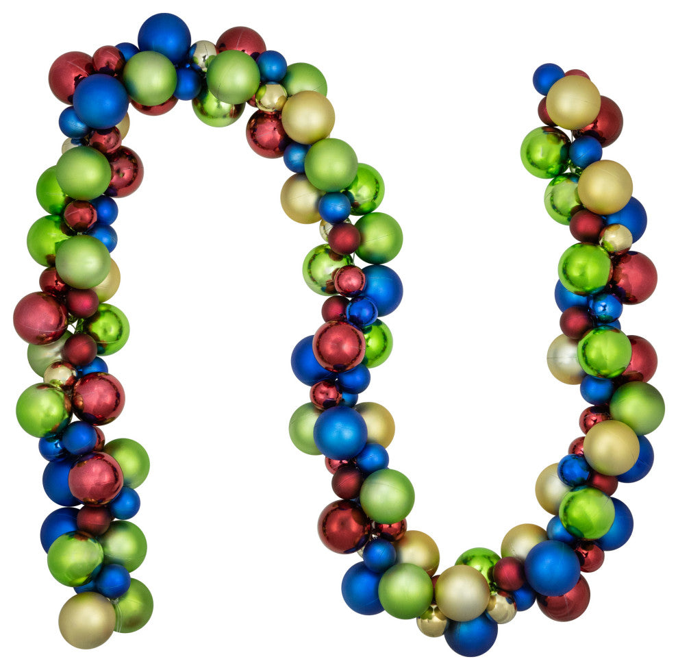 6'' Multi-Color 2-Finish Shatterproof Ball Christmas Garland