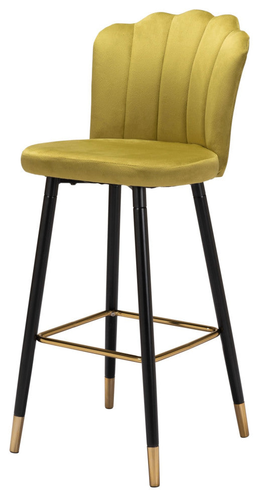 Bar Stool Chair Barstool, Steel Metal, Fabric, Yellow, Black, Gold, Cafe Bistro