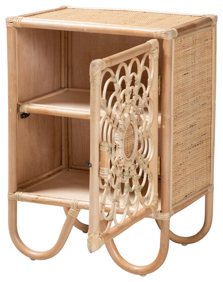 Acelin Modern Bohemian Natural Brown Rattan Nightstand