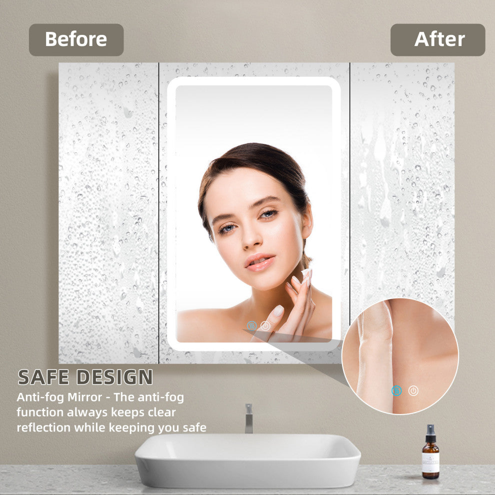 40 in.W x 30 in. H Aluminum Surface Mounted LED Medicine Cabinet with Mirrors
