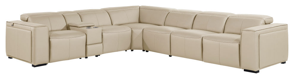 Niccolo Italian Leather 7-Piece L-Shaped Power Reclining Sectional, Beige