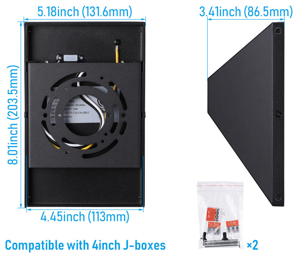 2 Pack 5CCT LED Wall Sconce, 100-277V Porch Light, 10%-100% Dimmable