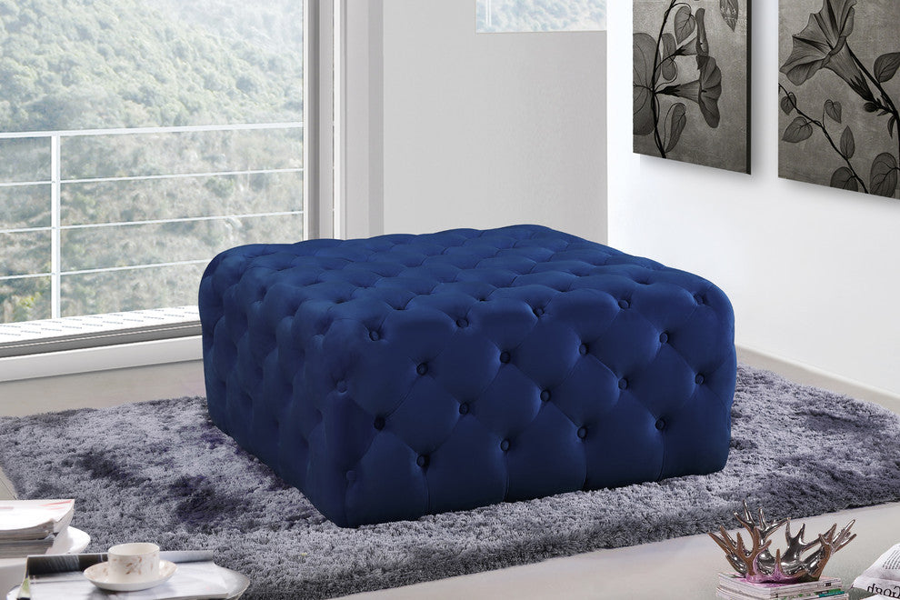 Ariel Velvet Upholstered Ottoman/Bench, Navy