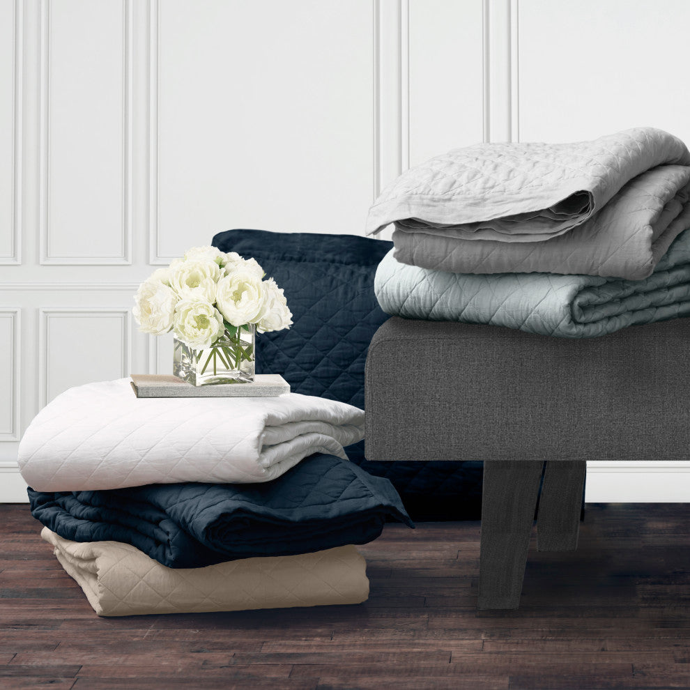 Linen Cotton Diamond Quilt, King, Gray, 1 Piece