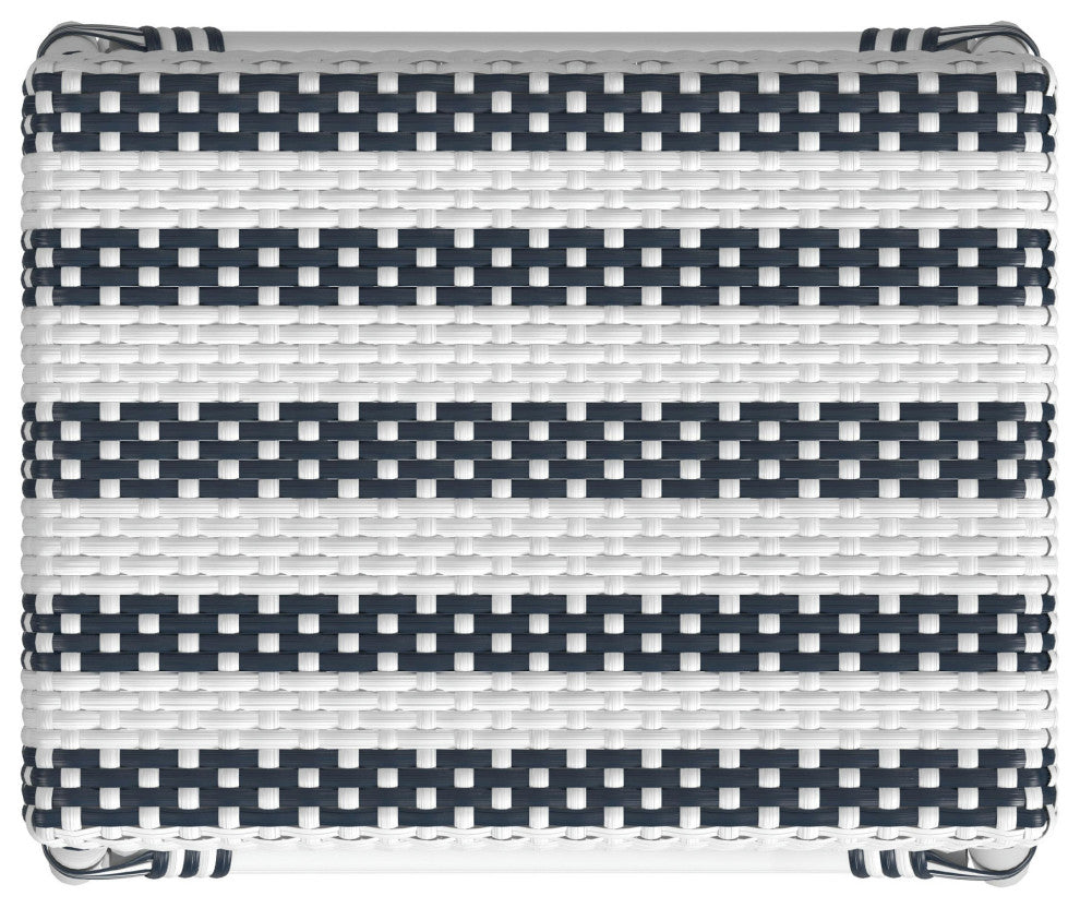 Robias Rectangular Rattan 24.5" Counter Stool, White and Navy Stripe