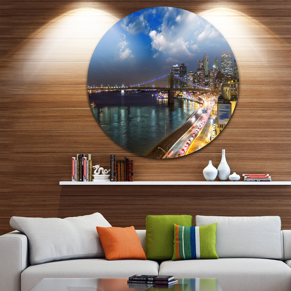 New York City Wonderful Sunset View, Cityscape Disc Metal Artwork, 23"