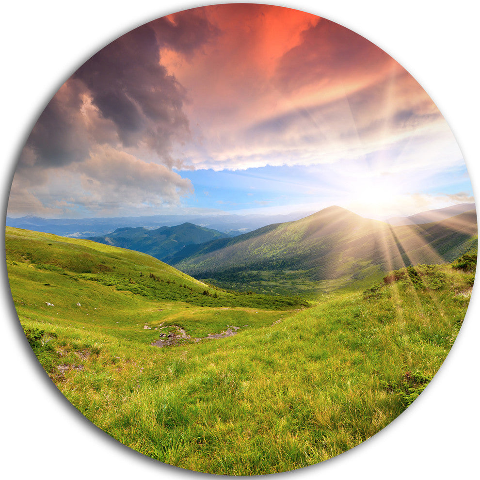 Green Summer In Carpathians, Landscape Photo Disc Metal Wall Art, 23"