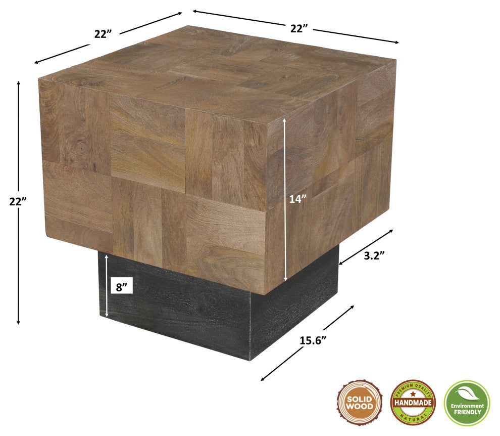 Camilla 2-piece Solid Wood Living Room Table Set, Dark Brown, Square