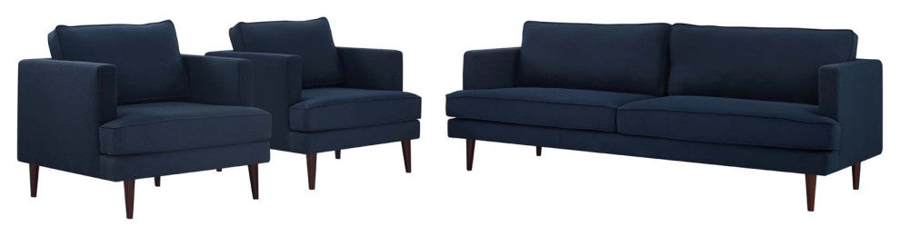 Armchair and Sofa Set, Fabric, Blue, Modern, Living Lounge Hotel Hospitality