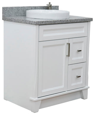 31" Single Sink Vanity, White Finish With Gray Granite With Round Sink