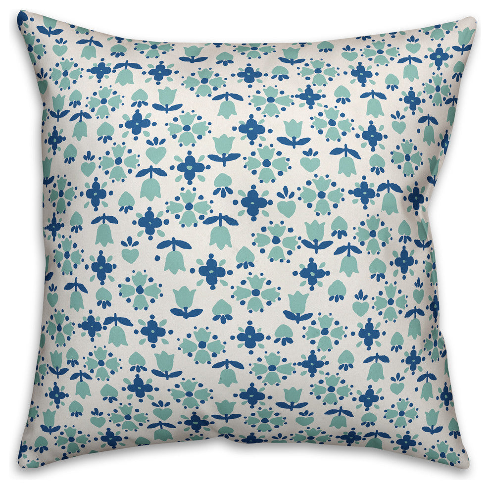 Tulip Pattern, Dark Blue Outdoor Throw Pillow, 20"x20"