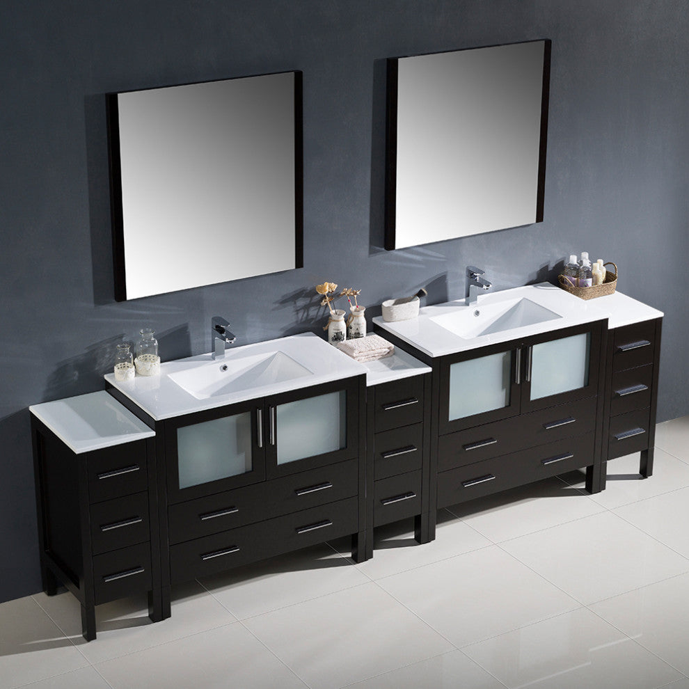Torino 108" Espresso Modern Double Sink Bathroom Vanity -Faucet FFT1030BN