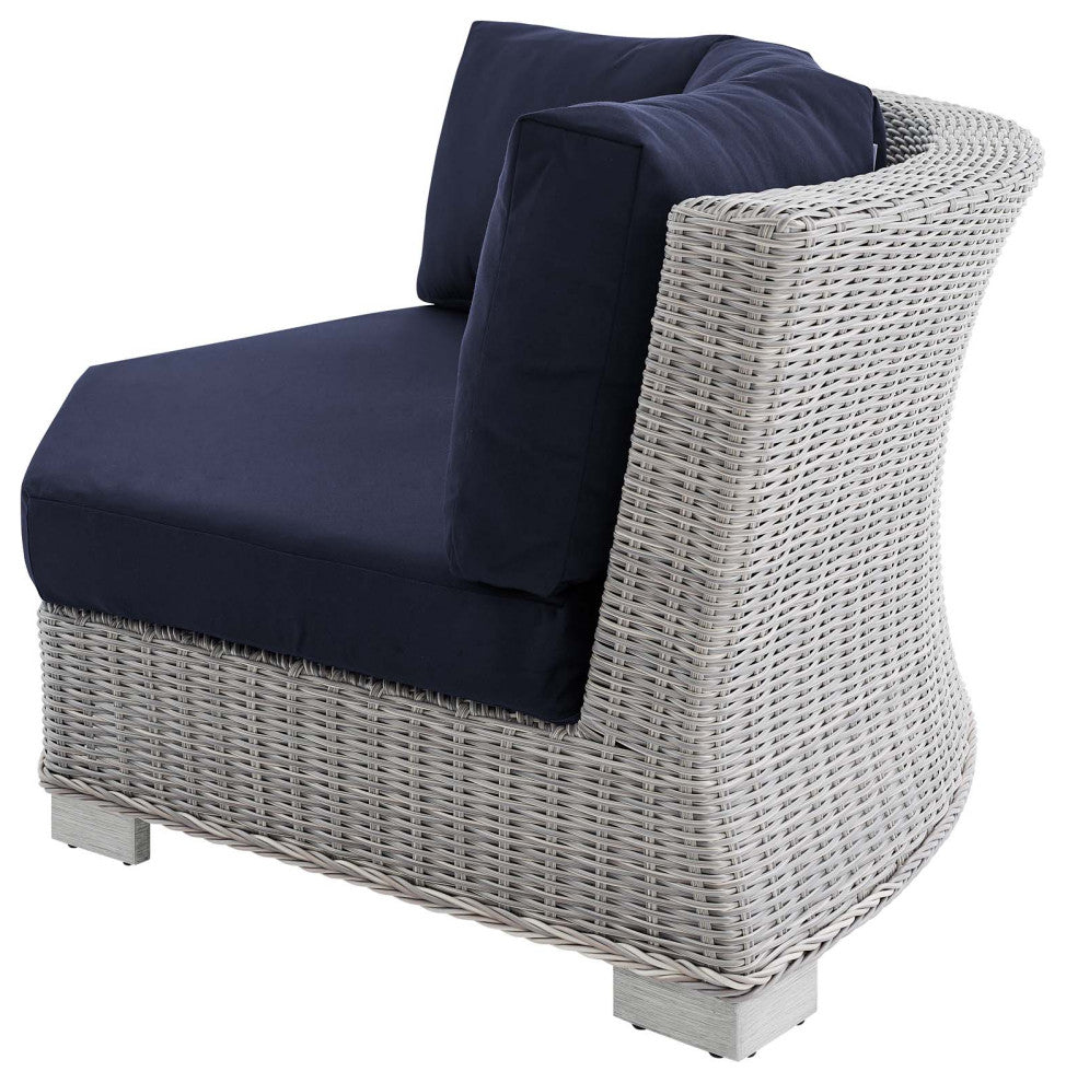 Lounge Sectional Sofa Chair Table Set, Rattan, Gray Blue Navy, Outdoor
