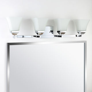 Staunton 1-Light Iron/Glass Modern Cottage LED Vanity Light, Chrome, 4-Light