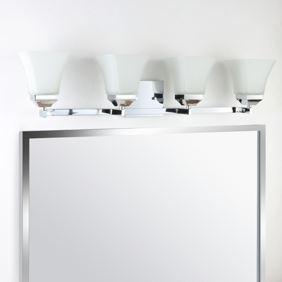 Staunton 1-Light Iron/Glass Modern Cottage LED Vanity Light, Chrome, 4-Light