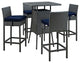 Modway Sojourn 5 Piece Outdoor Patio Sunbrella Pub Set, Canvas Navy