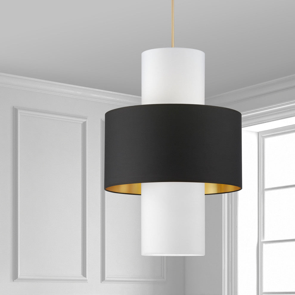 Patrona Contemporary 4 Light Black Aged Brass Fabric Pendant